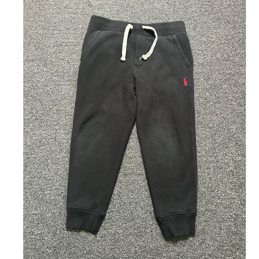 Polo Ralph Lauren Joggers Black Kids 4 Fleece Sweatpants Red Pony Logo Preppy